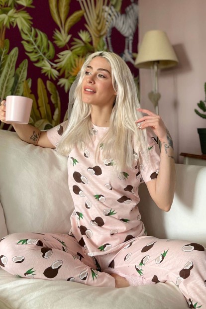 Coconut Baskılı Kısa Kollu Kadın Pijama Takımı - 1