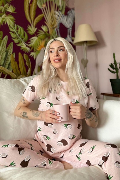 Coconut Baskılı Kısa Kollu Kadın Pijama Takımı - 2