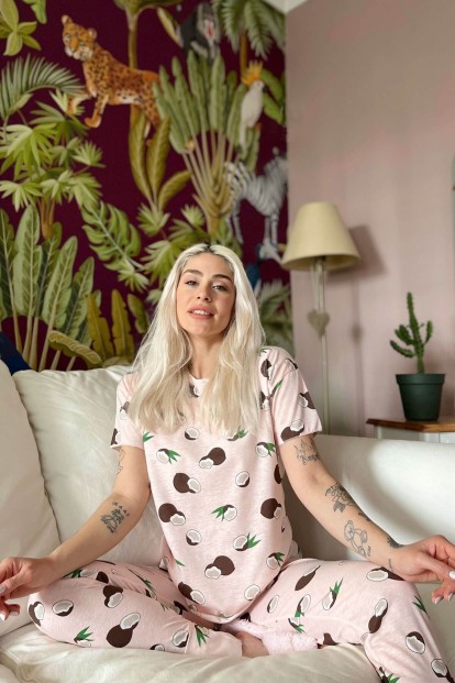 Coconut Baskılı Kısa Kollu Kadın Pijama Takımı - 3