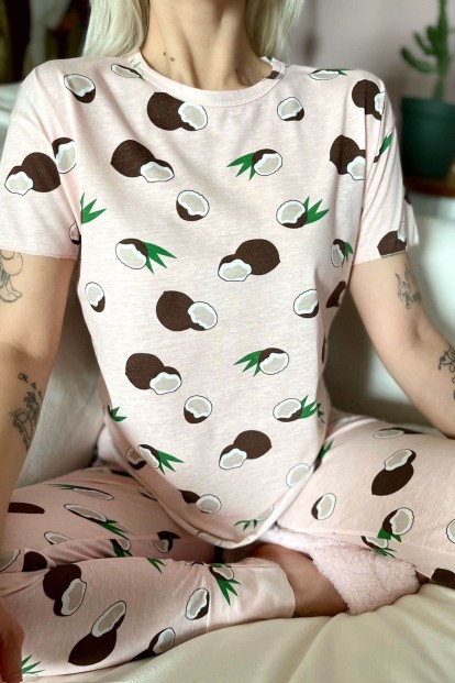 Coconut Baskılı Kısa Kollu Kadın Pijama Takımı - 4