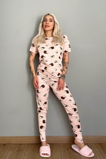 Coconut Baskılı Kısa Kollu Kadın Pijama Takımı - 5