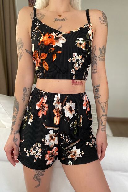 Çok Renkli Şortlu Bustiyer Pijama Takım - 3