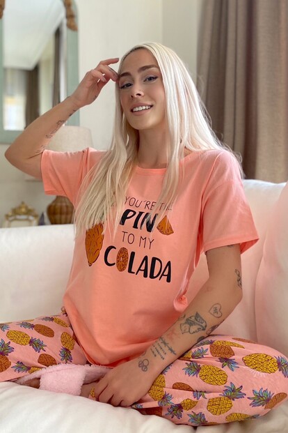 Colada Baskılı Kısa Kollu Kadın Pijama Takımı - 1