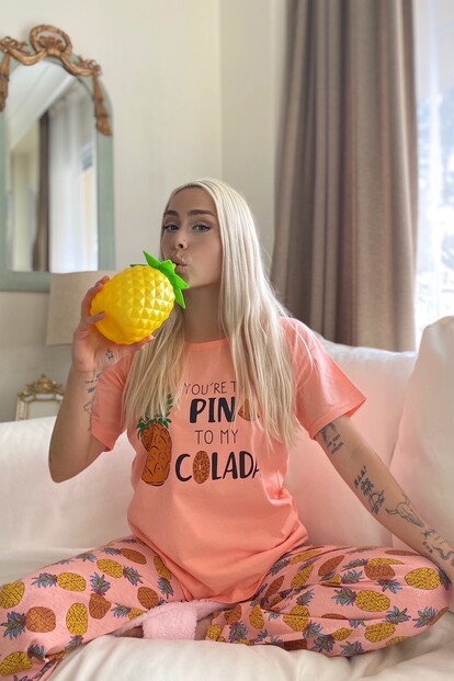 Colada Baskılı Kısa Kollu Kadın Pijama Takımı - 2