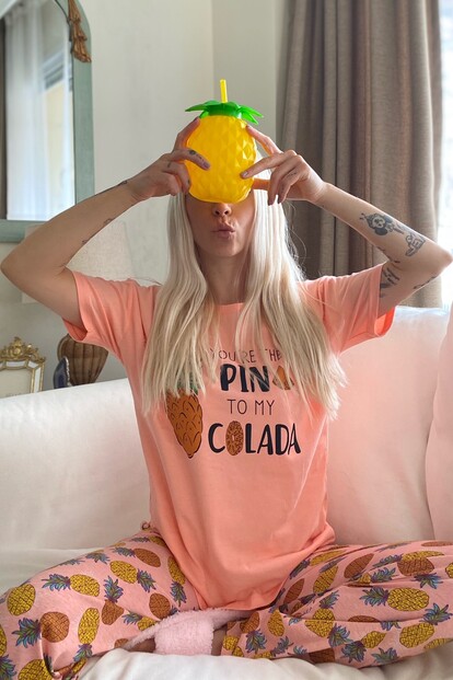 Colada Baskılı Kısa Kollu Kadın Pijama Takımı - 3