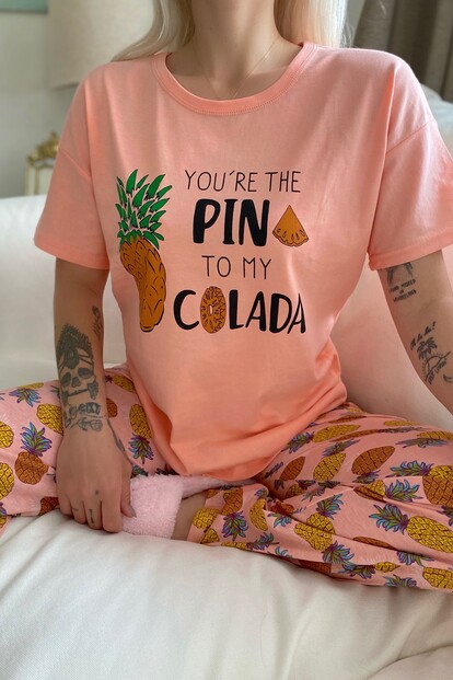 Colada Baskılı Kısa Kollu Kadın Pijama Takımı - 4