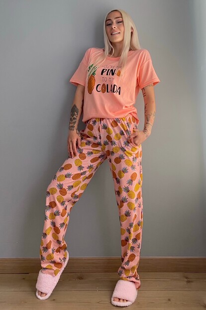 Colada Baskılı Kısa Kollu Kadın Pijama Takımı - 5