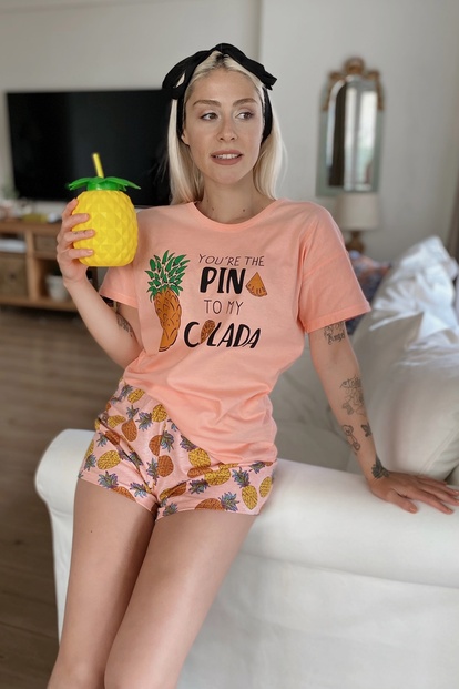 Colada Baskılı Şortlu Kadın Pijama Takımı - 2