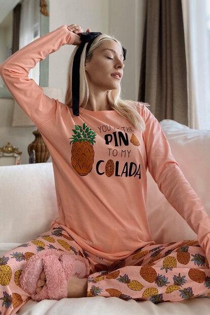 Colada Baskılı Uzun Kol Kadın Pijama Takımı - 1
