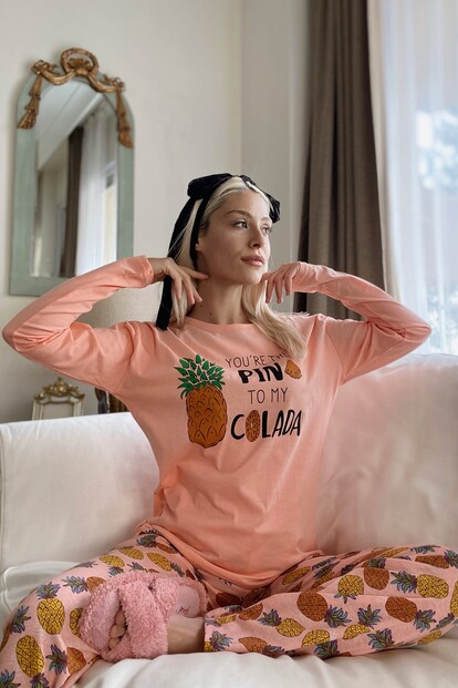 Colada Baskılı Uzun Kol Kadın Pijama Takımı - 2
