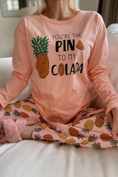 Colada Baskılı Uzun Kol Kadın Pijama Takımı - 3