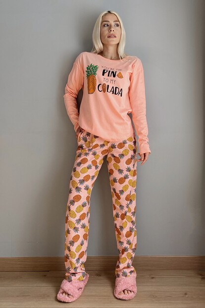 Colada Baskılı Uzun Kol Kadın Pijama Takımı - 4