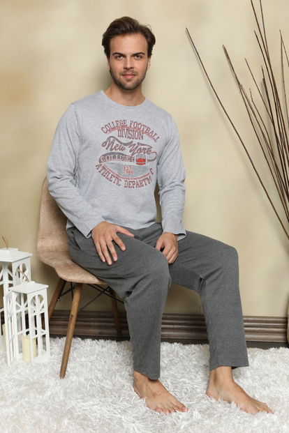 College Baskılı Uzun Kollu Erkek Pijama Takımı - 2