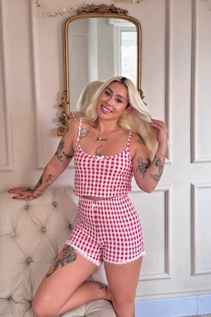 Coquelicot Charm Desenli Ip Askılı Şortlu Bambu Kadın Pijama Takımı - 3