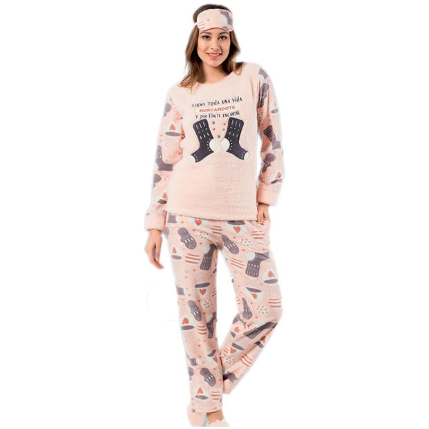 Çorap Desenli Peluş Bayan Pijama Takımı - 1