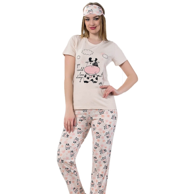 Cow Desenli Kısa Kollu Pijama Takımı - 1