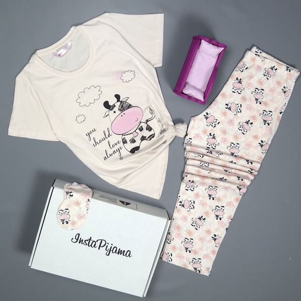 Cow Desenli Kısa Kollu Pijama Takımı - 2