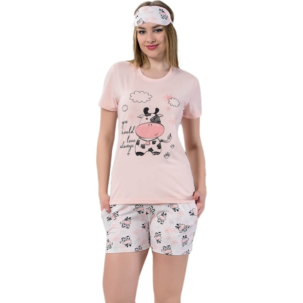Cow Desenli Şortlu Bayan Pijama Takımı - 1