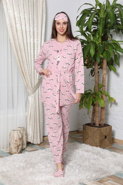 Crazy Raccoon Desenli Sabahlıklı Pijama Takımı - 1