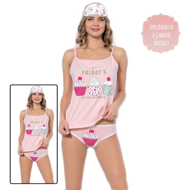 CupCake Desenli Şortlu Yazlık Bayan Pijama Takımı - 1