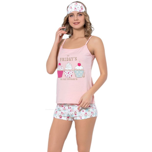 CupCake Desenli Şortlu Yazlık Bayan Pijama Takımı - 2