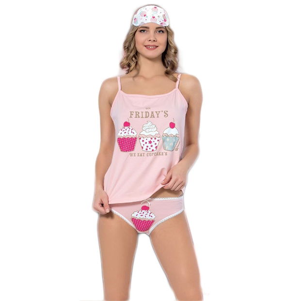 CupCake Desenli Şortlu Yazlık Bayan Pijama Takımı - 3