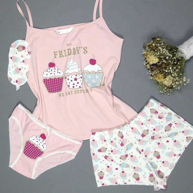 CupCake Desenli Şortlu Yazlık Bayan Pijama Takımı - 4