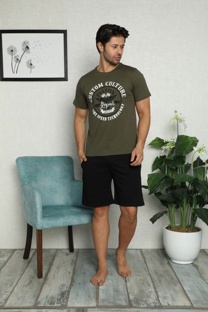 Custom Cultere Baskılı Şortlu Kısa Kollu Erkek Pijama Takımı - 1
