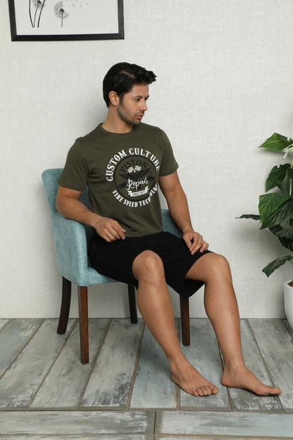 Custom Cultere Baskılı Şortlu Kısa Kollu Erkek Pijama Takımı - 2
