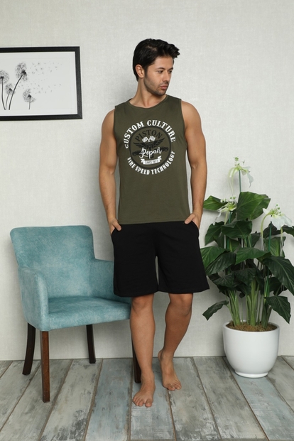 Custom Cultere Baskılı Şortlu Sıfır Kollu Erkek Pijama Takımı - 1