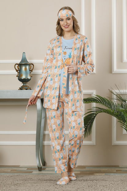 Cute Fruits Desenli Sabahlıklı Pijama Takımı - 1