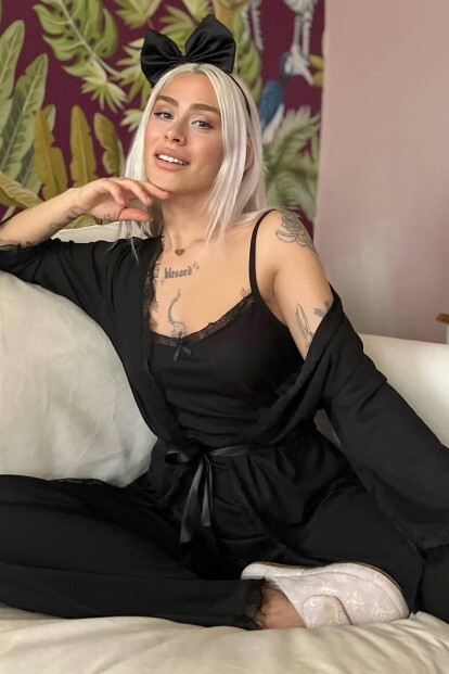 Dark Black Desenli Sabahlıklı Pegasus Pijama Takımı - 6