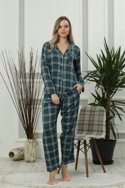 Dash One Exclusive Collection Önden Düğmeli Uzun Kollu İpek Saten Pijama Takımı - 1