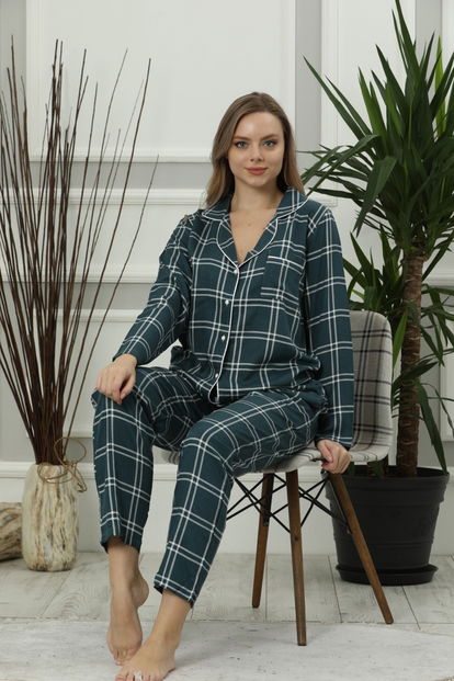 Dash One Exclusive Collection Önden Düğmeli Uzun Kollu İpek Saten Pijama Takımı - 2