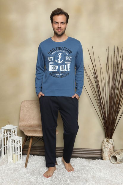 Deep Blue Baskılı Uzun Kollu Erkek Pijama Takımı - 1