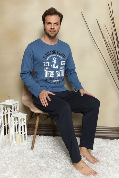 Deep Blue Baskılı Uzun Kollu Erkek Pijama Takımı - 2