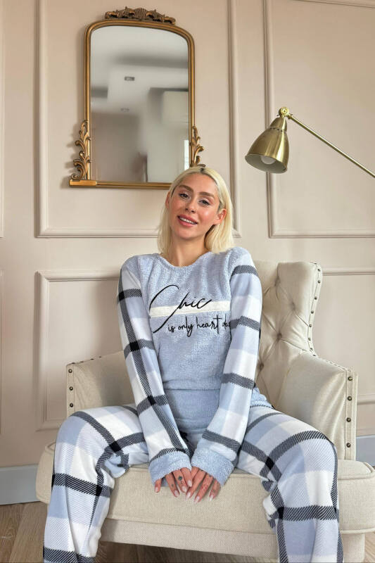 Mavi Deep Chic Desenli Kadın Peluş Pijama Takımı - Pijamaevi (2)