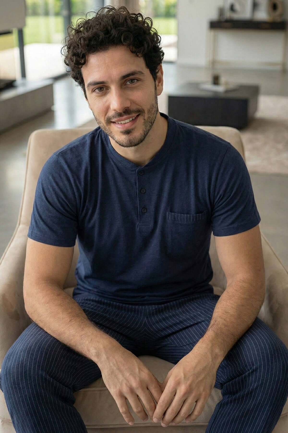 Deep Navy Kısa Kollu Cep Detaylı Elegant Erkek Pijama Takımı - Pijamaevi (1)