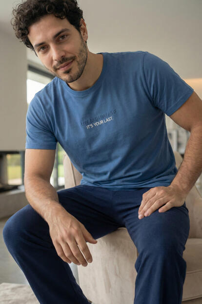 Deep Ocean Last Baskılı Kısa Kollu Cotton Erkek Pijama Takımı 