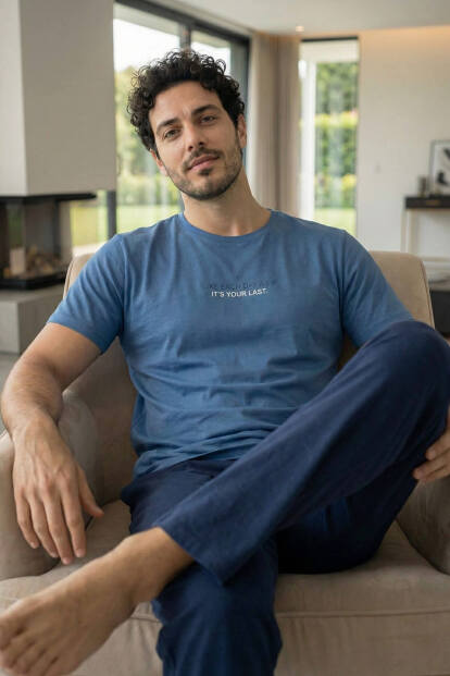 Deep Ocean Last Baskılı Kısa Kollu Cotton Erkek Pijama Takımı - 4