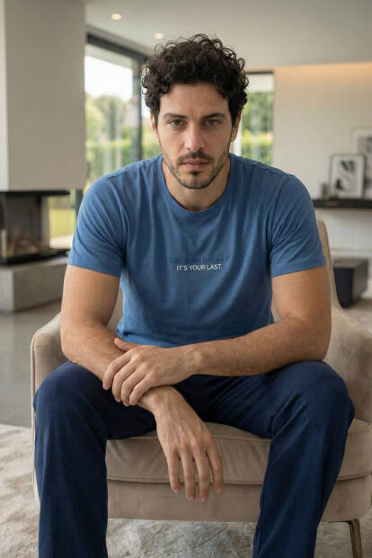 Deep Ocean Last Baskılı Kısa Kollu Cotton Erkek Pijama Takımı - 5