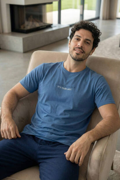 Deep Ocean Last Baskılı Kısa Kollu Cotton Erkek Pijama Takımı - 6