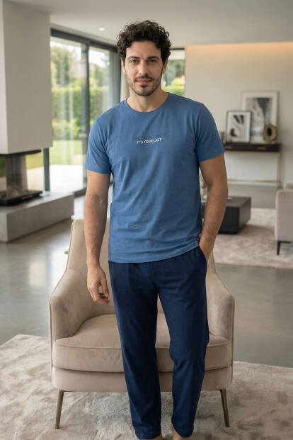 Deep Ocean Last Baskılı Kısa Kollu Cotton Erkek Pijama Takımı - 7