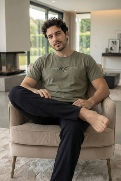 Deep Olive Unity Baskılı Kısa Kollu Cotton Erkek Pijama Takımı - 2