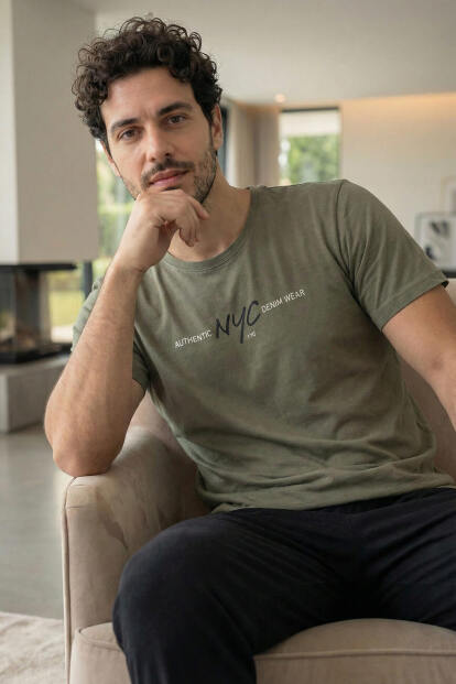 Deep Olive Unity Baskılı Kısa Kollu Cotton Erkek Pijama Takımı - 3