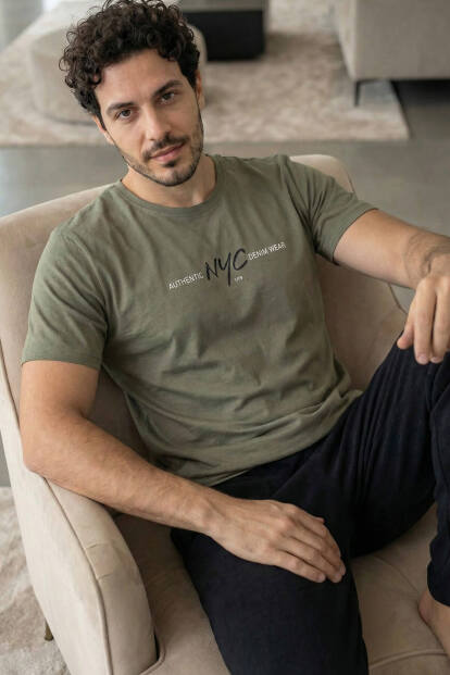 Deep Olive Unity Baskılı Kısa Kollu Cotton Erkek Pijama Takımı - 4