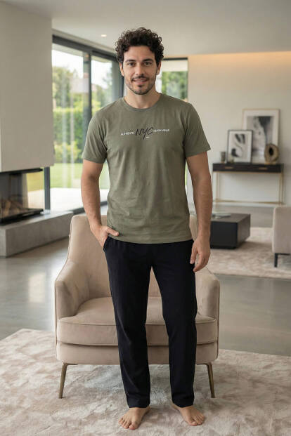 Deep Olive Unity Baskılı Kısa Kollu Cotton Erkek Pijama Takımı - 7