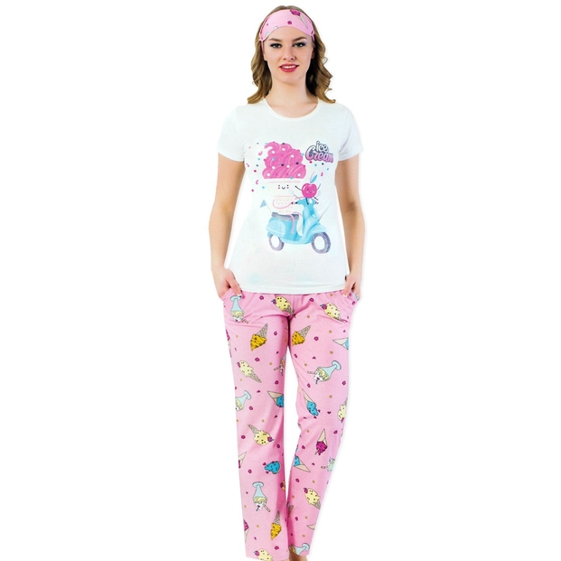 Dondurma Desenli Kısa Kollu Bayan Pijama Takımı - DEFOLU - 1
