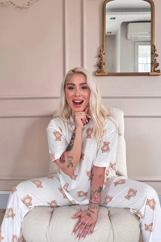 Doux Bear Desenli Bambu Kısa Kol Kadın Pijama Takımı - Pijamaevi (2)