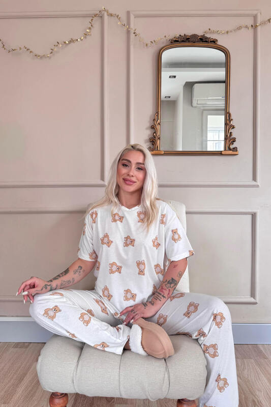 Doux Bear Desenli Bambu Kısa Kol Kadın Pijama Takımı - Pijamaevi (3)